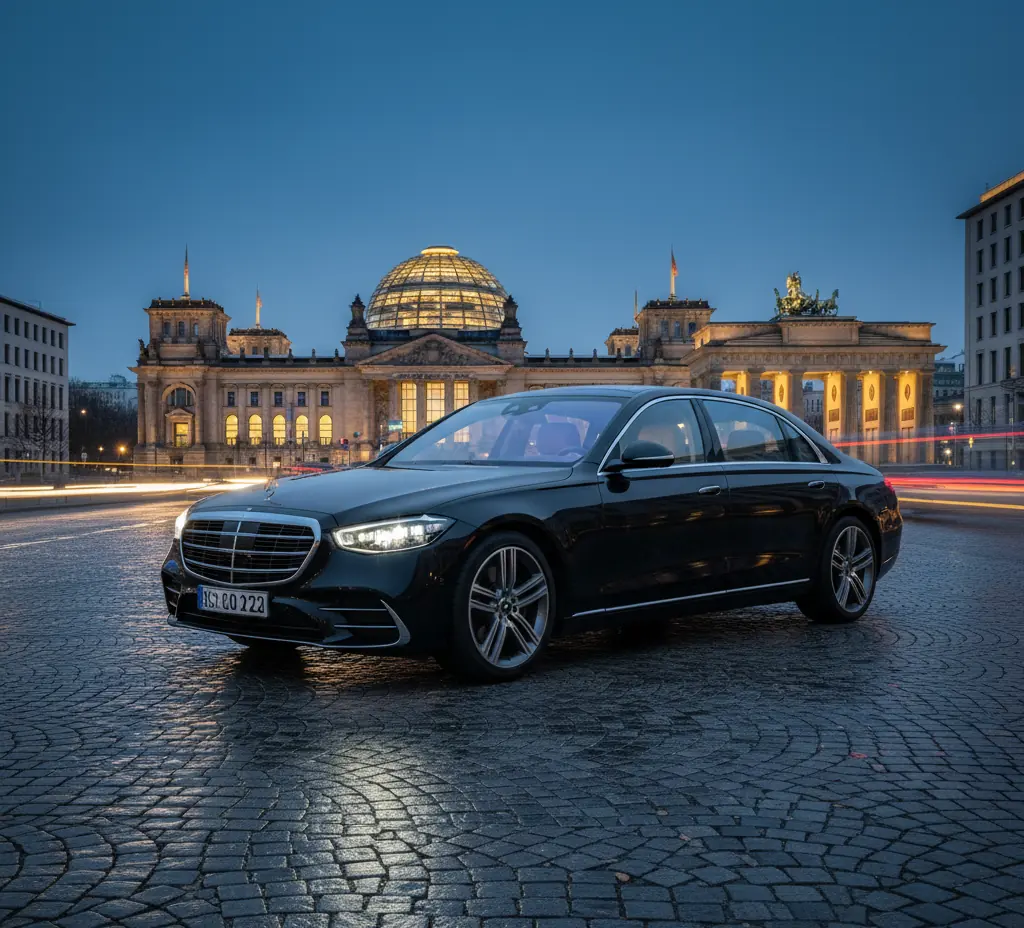 Mercedes S-Klasse vor dem Reichstag Berlin bei Blaustunde